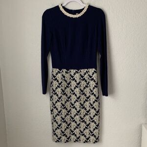 Loren KLaisrie Long Sleeve Pearl Embellished Neckline Dress Size EU 36/US 6